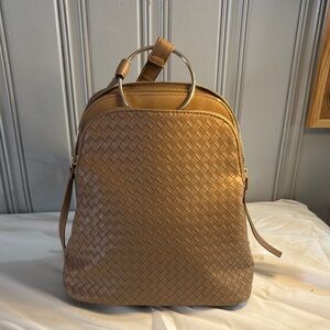 Tan Woven Leather Backpack